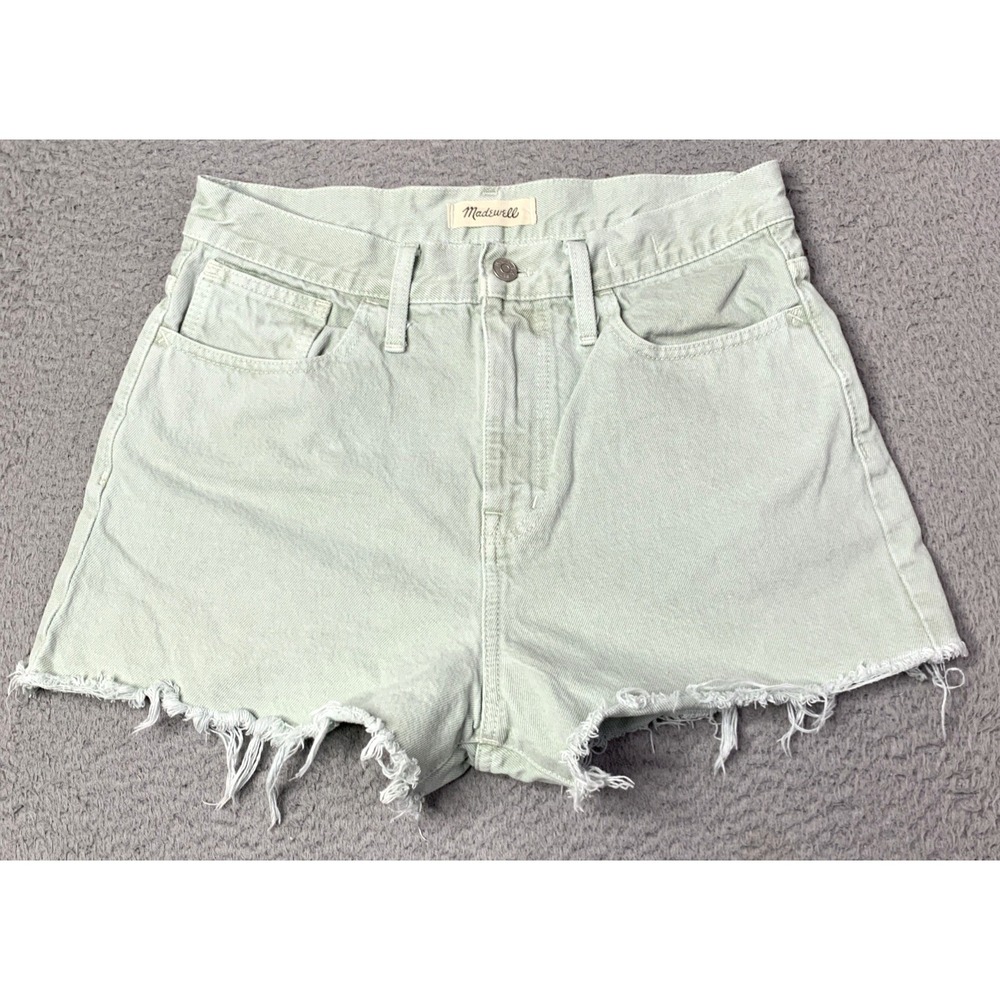 Madewell Shorts Womens 28 The Mom Jean Short Light Green Raw Hem High Rise